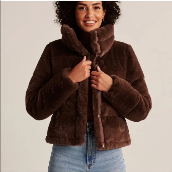 Abercrombie & Fitch Brown Faux Fur Mini Puffer - Picture 5 of 11